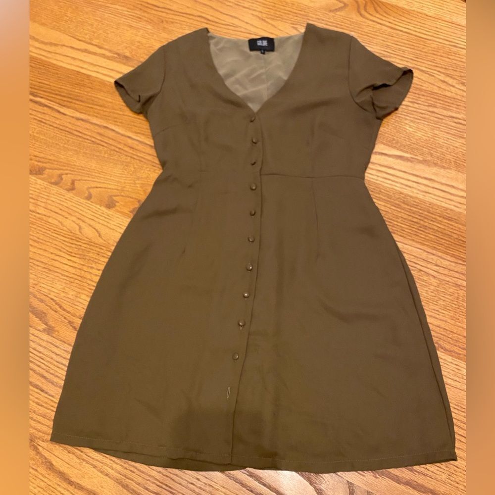 Goldie Dark Green Button Down Capped Sleeve Mini Sundress